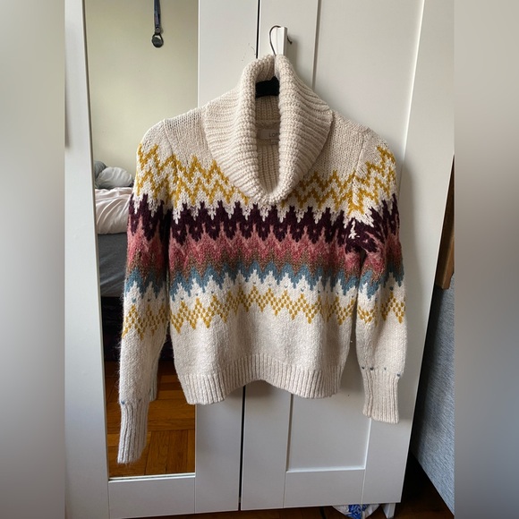 LOFT Cream Multicolor Chevron Turtleneck Sweater Petites Aztec Western - XSP - Picture 2 of 8